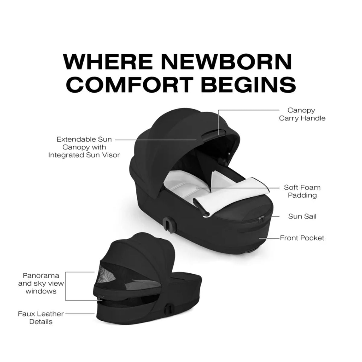 CYBEX MIOS/COYA Fold Lux Carry Cot Style Collection - Sepia Black - Ready for Every Adventure