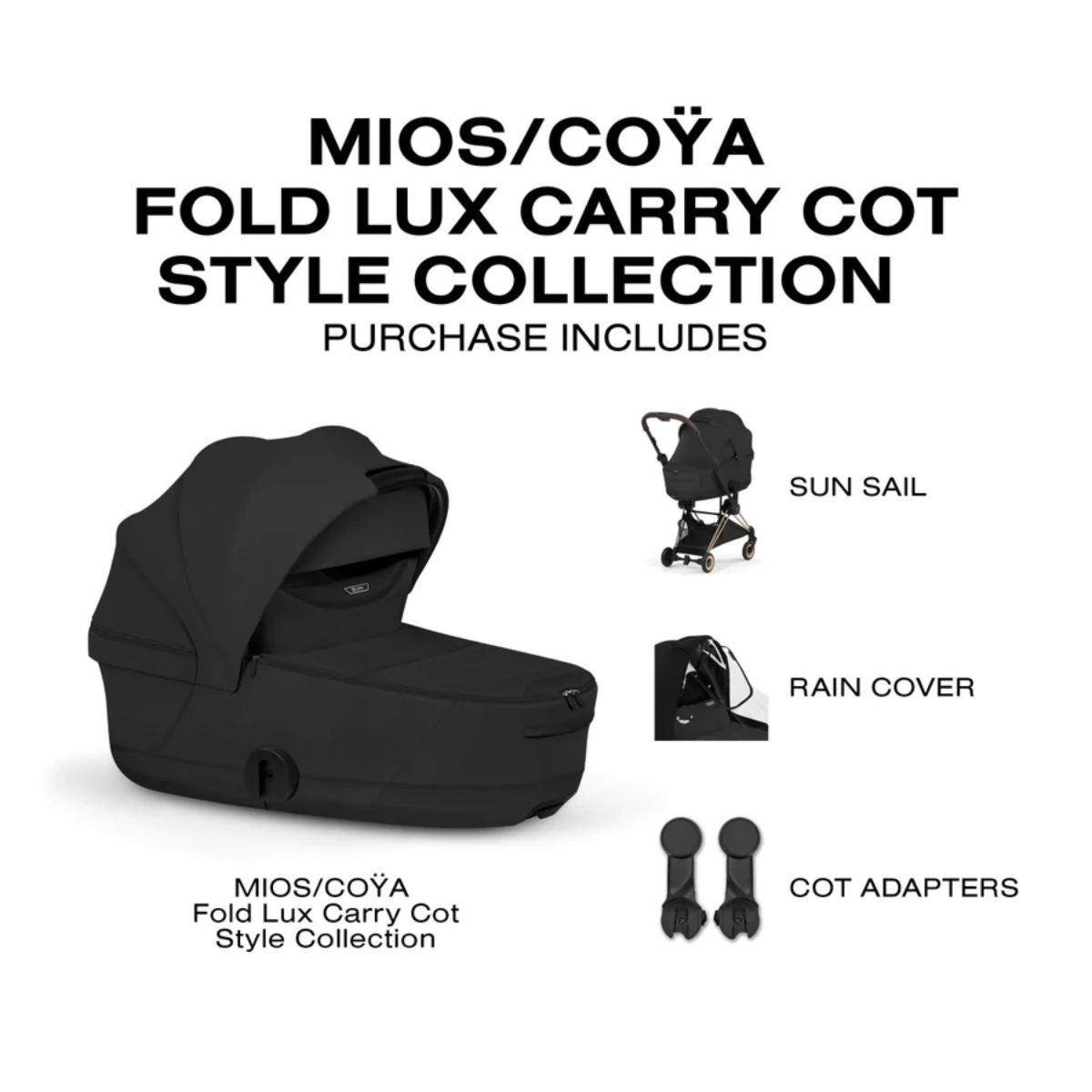 CYBEX MIOS/COYA Fold Lux Carry Cot Style Collection - Sepia Black - Premium Style Collection Details