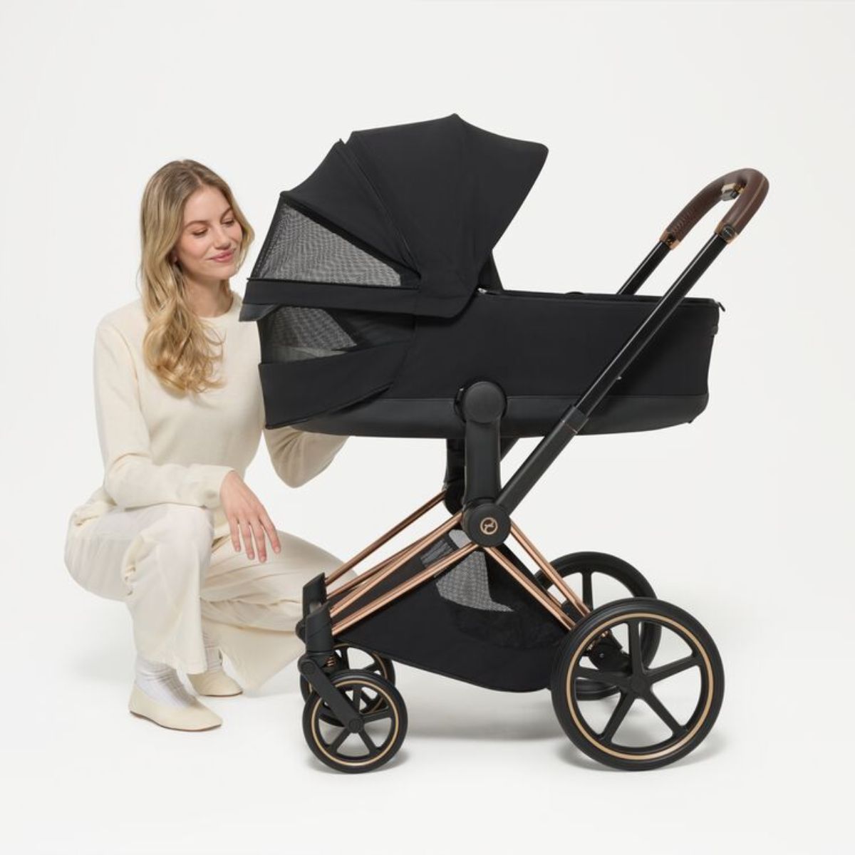 CYBEX PRIAM Fold Lux Carry Cot - Sepia Black - Advanced Ventilation & Sun Protection