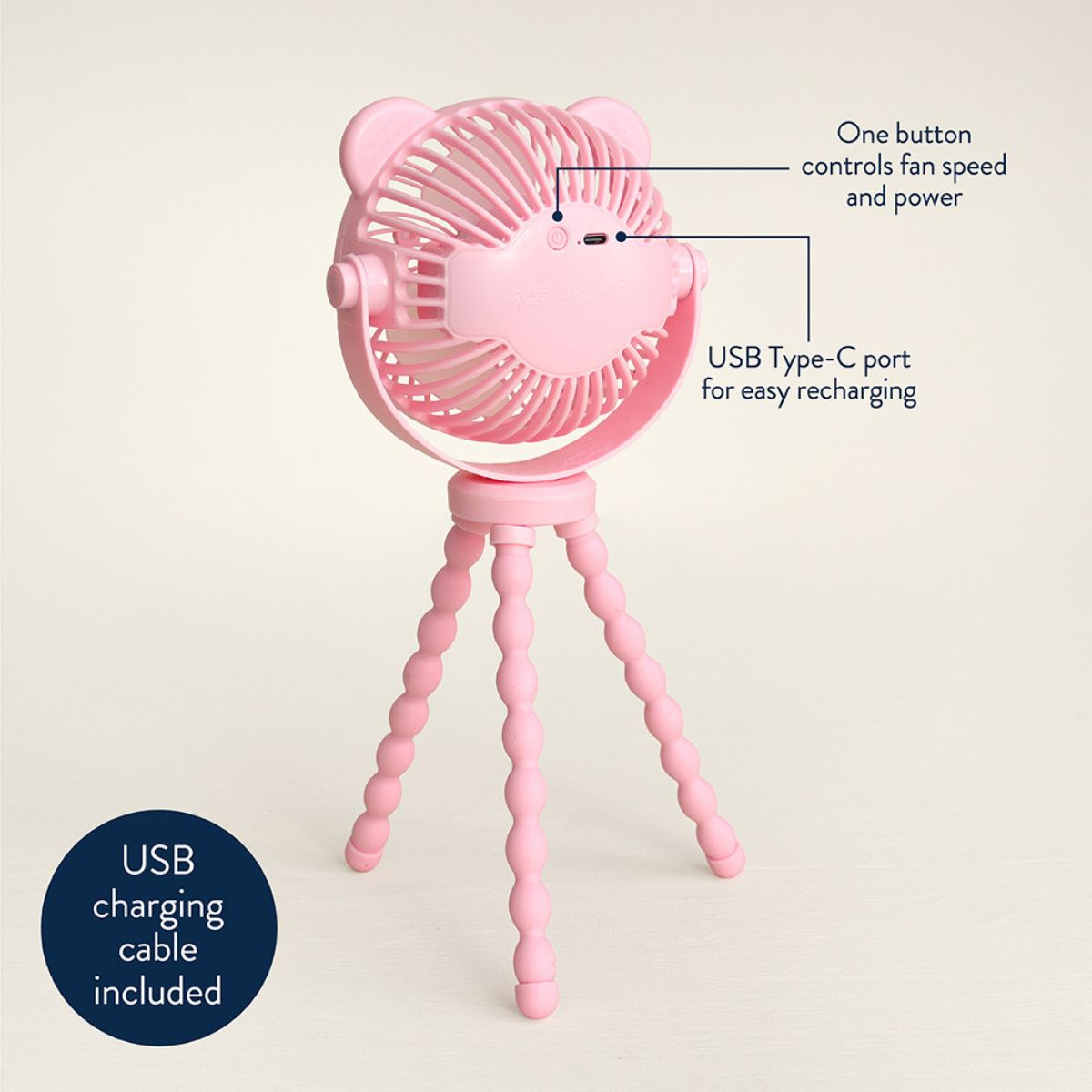 Itzy Ritzy Breeze 3-Speed Stroller Fan - Pink - Rechargeable & Travel-Friendly
